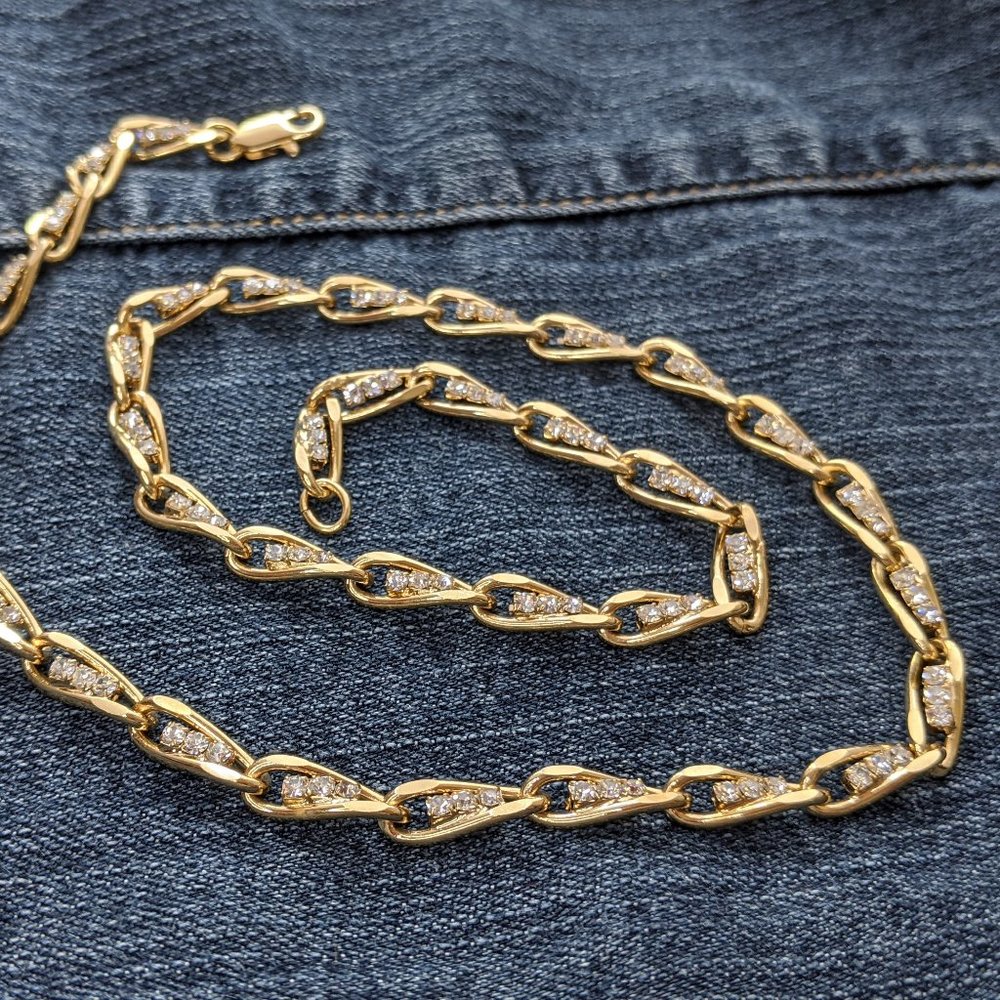 Rhinestone Gold Toned Chain Necklace